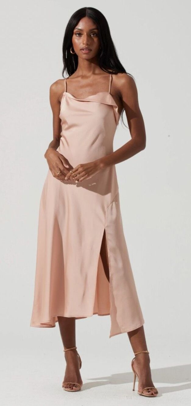 ASTR Cowl Slip Midi Dress in Blush Pink Large